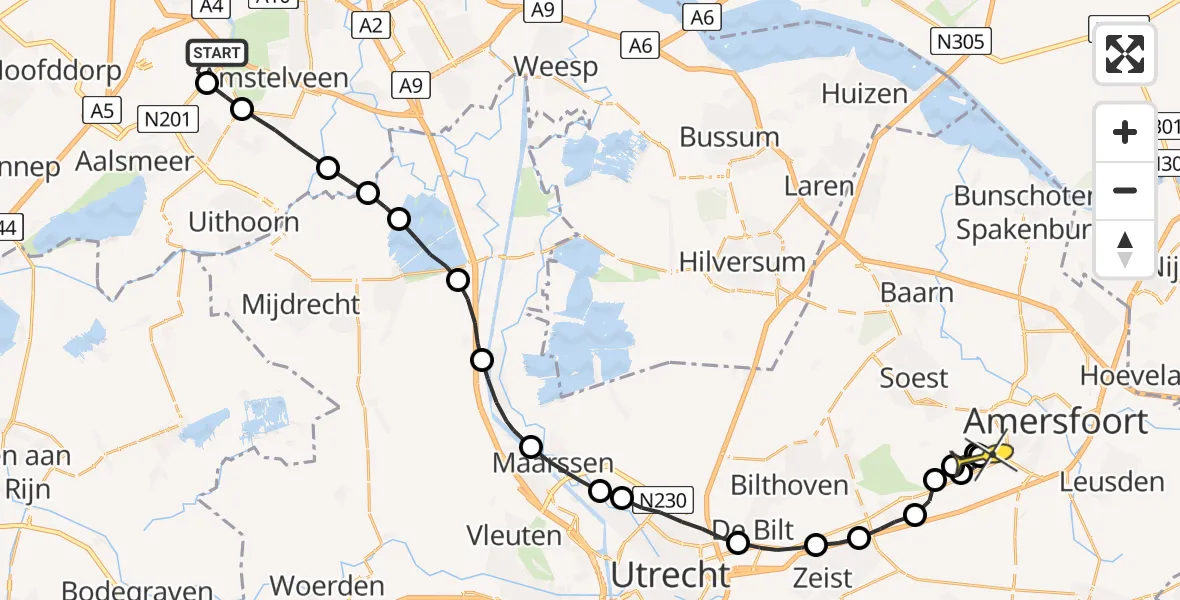 Routekaart van de vlucht: Politieheli naar Amersfoort