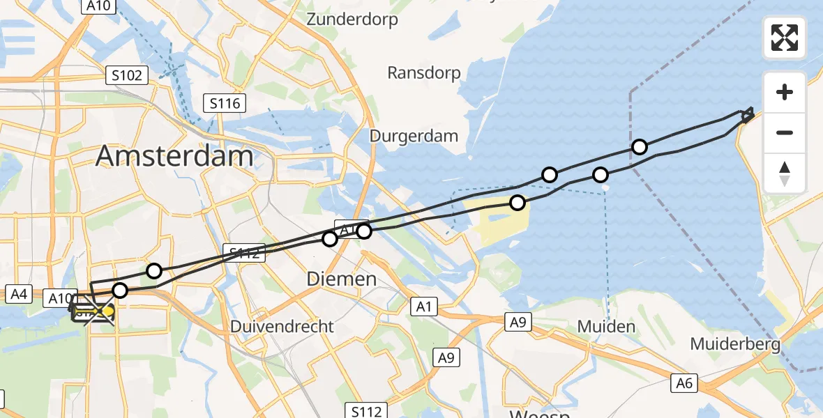 Routekaart van de vlucht: Lifeliner 1 naar VU Medisch Centrum Amsterdam