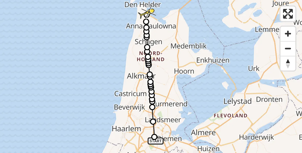 Routekaart van de vlucht: Lifeliner 1 naar Vliegveld De Kooy