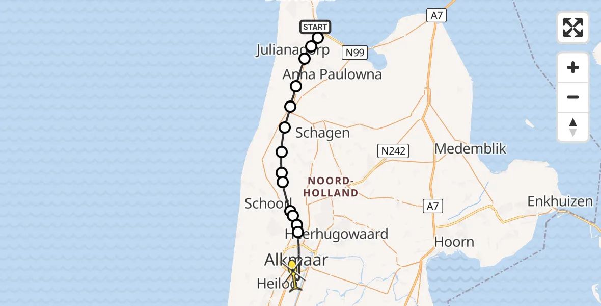 Routekaart van de vlucht: Lifeliner 1 naar Alkmaar