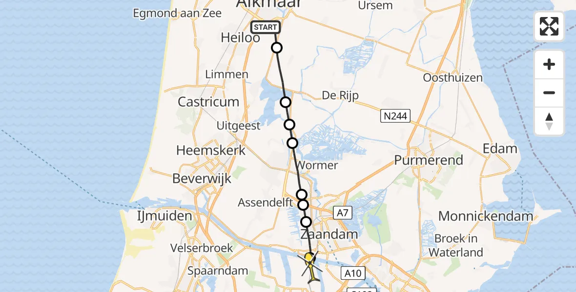 Routekaart van de vlucht: Lifeliner 1 naar Amsterdam Heliport