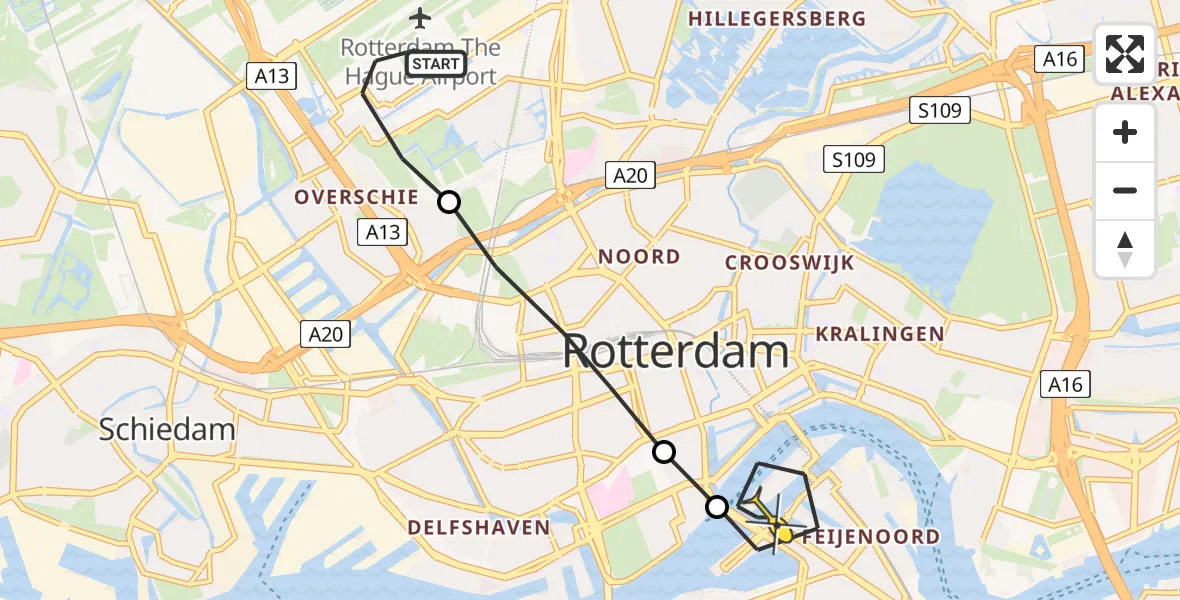 Routekaart van de vlucht: Lifeliner 2 naar Rotterdam