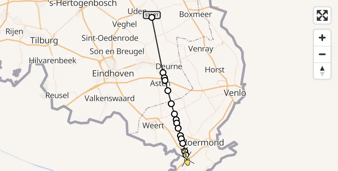 Routekaart van de vlucht: Lifeliner 3 naar Maasbracht