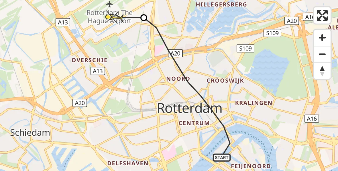 Routekaart van de vlucht: Lifeliner 2 naar Rotterdam The Hague Airport