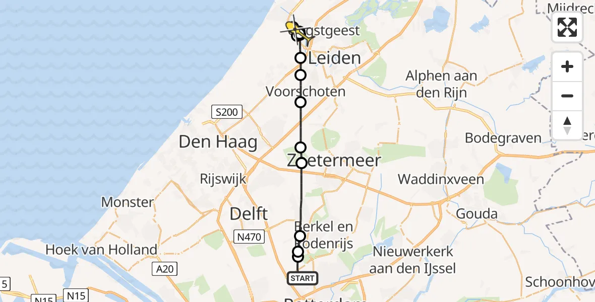 Routekaart van de vlucht: Lifeliner 2 naar Rijnsburg