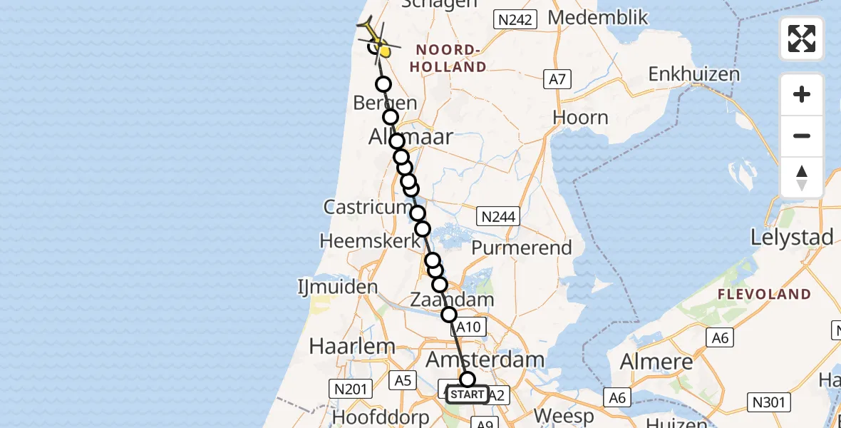 Routekaart van de vlucht: Lifeliner 1 naar Burgerbrug