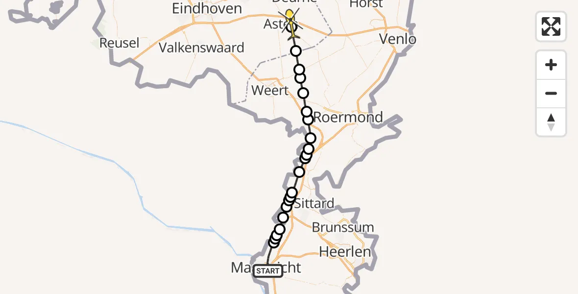 Routekaart van de vlucht: Lifeliner 3 naar Asten