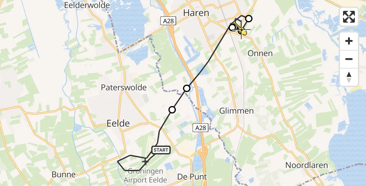 Routekaart van de vlucht: Lifeliner 4 naar Haren