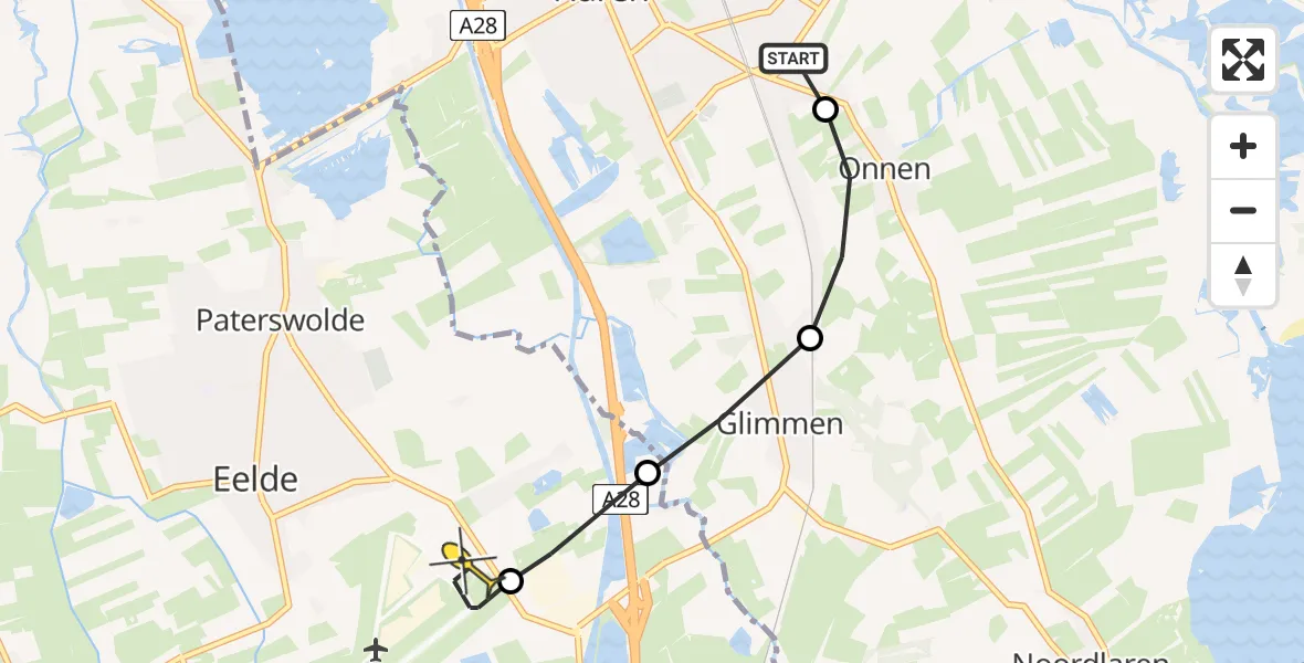 Routekaart van de vlucht: Lifeliner 4 naar Groningen Airport Eelde