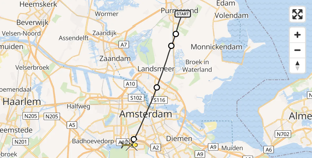 Routekaart van de vlucht: Lifeliner 1 naar VU Medisch Centrum Amsterdam