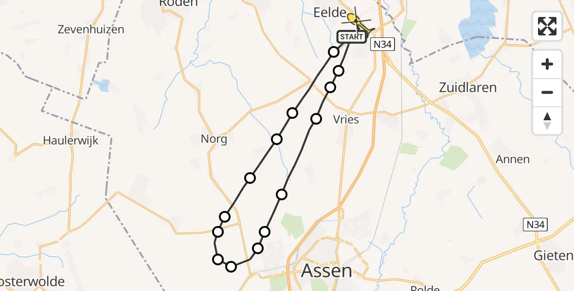 Routekaart van de vlucht: Lifeliner 4 naar Groningen Airport Eelde