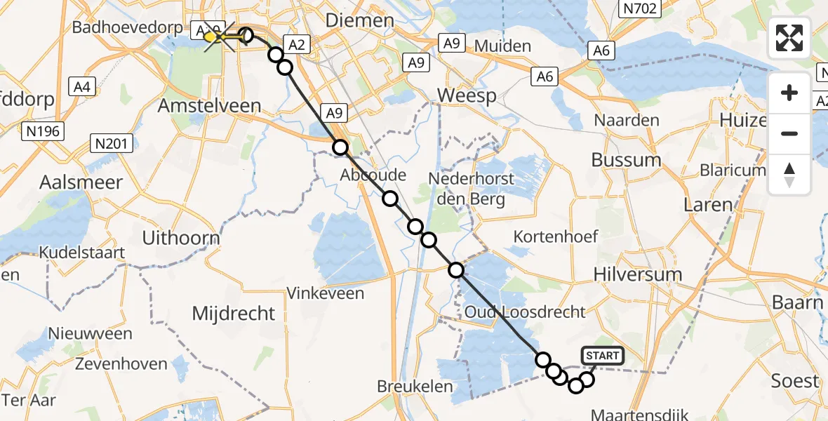 Routekaart van de vlucht: Lifeliner 1 naar VU Medisch Centrum Amsterdam