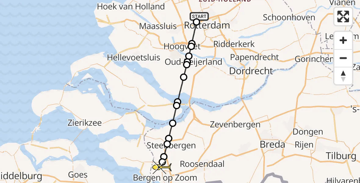 Routekaart van de vlucht: Lifeliner 2 naar Halsteren
