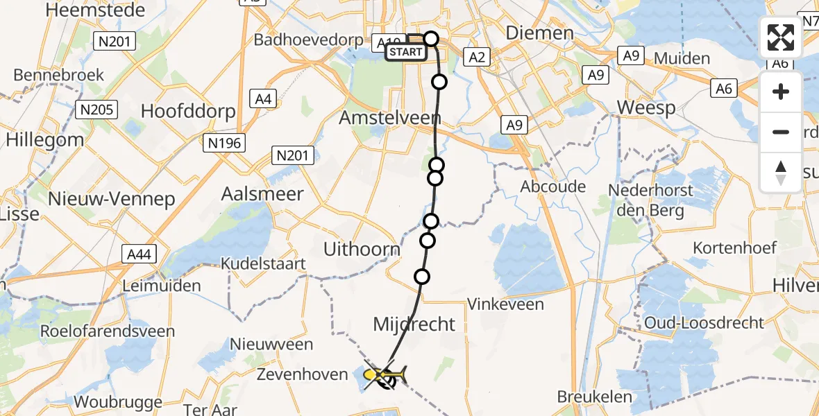 Routekaart van de vlucht: Lifeliner 1 naar Mijdrecht