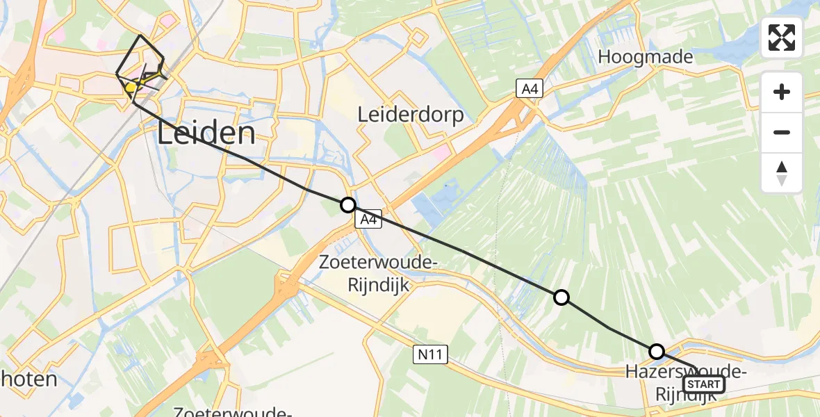 Routekaart van de vlucht: Lifeliner 2 naar Leiden