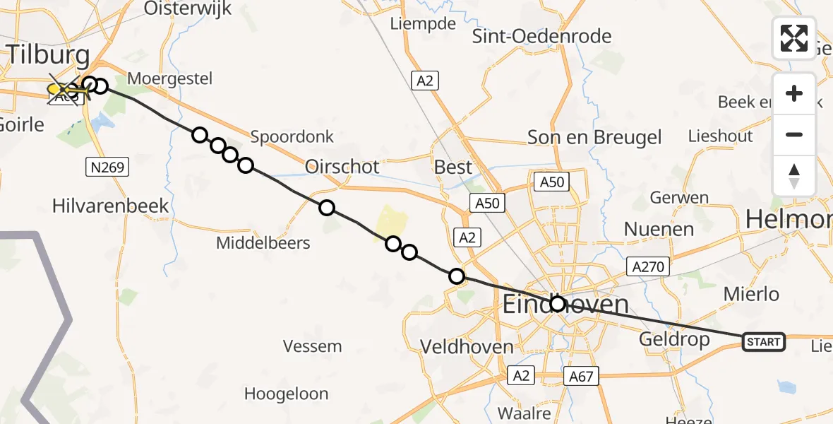 Routekaart van de vlucht: Lifeliner 3 naar Tilburg