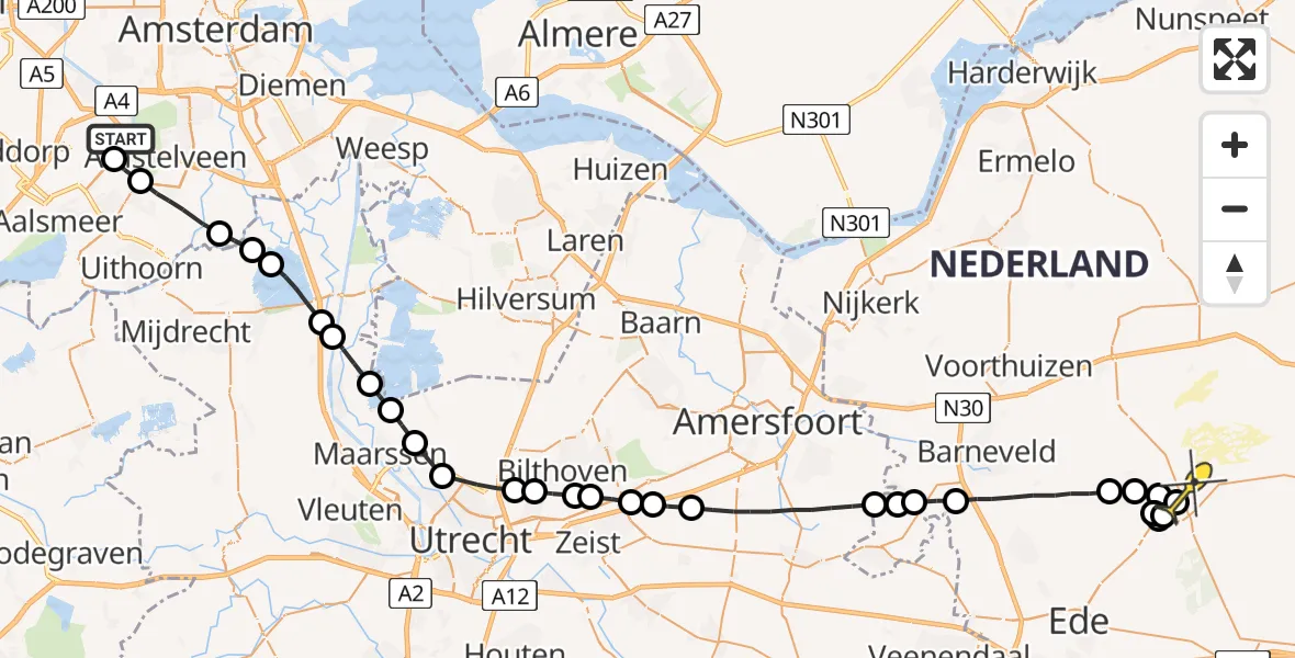 Routekaart van de vlucht: Politieheli naar Harskamp