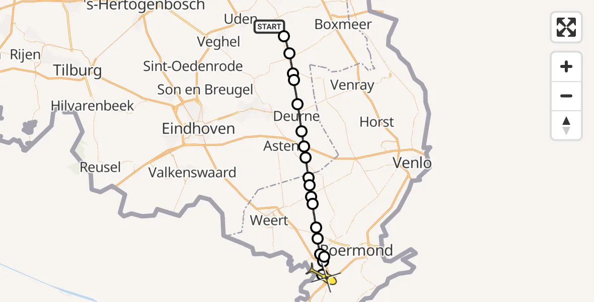 Routekaart van de vlucht: Politiehelikopter naar Maasbracht
