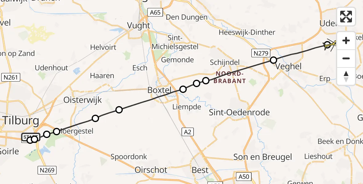 Routekaart van de vlucht: Lifeliner 3 naar Uden