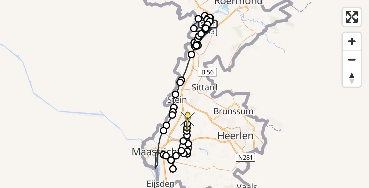 Routekaart van de vlucht: Politieheli naar Beek