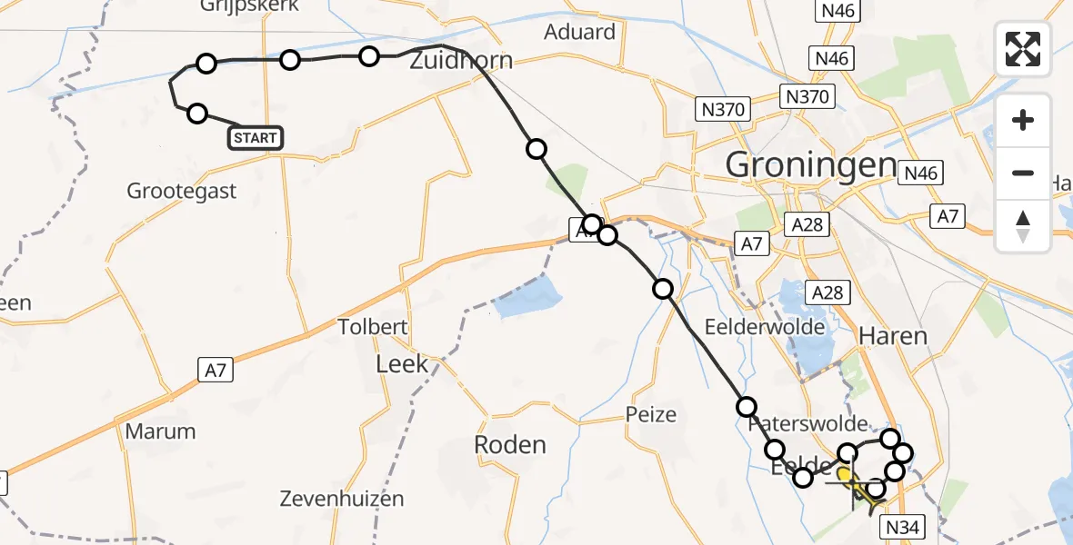 Routekaart van de vlucht: Lifeliner 4 naar Groningen Airport Eelde