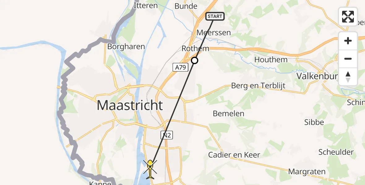 Routekaart van de vlucht: Politiehelikopter naar Maastricht