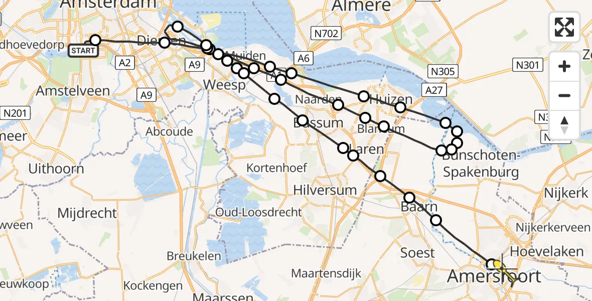 Routekaart van de vlucht: Lifeliner 1 naar Amersfoort