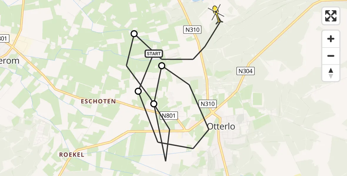 Routekaart van de vlucht: Politieheli naar Harskamp