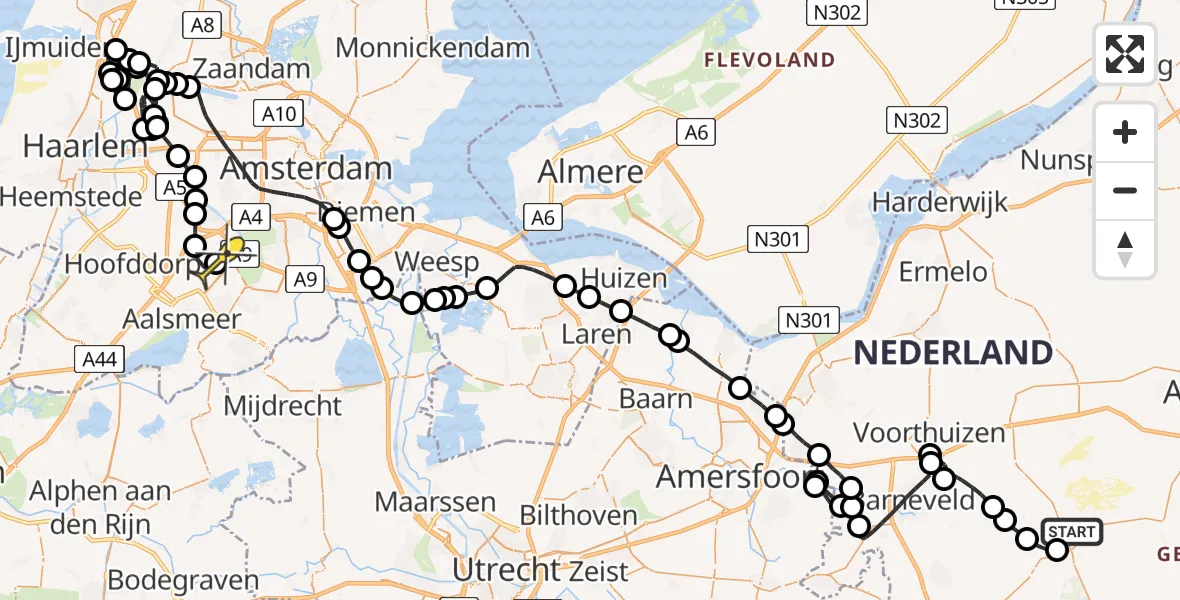 Routekaart van de vlucht: Politiehelikopter naar Schiphol