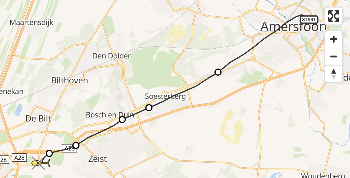 Routekaart van de vlucht: Lifeliner 1 naar Universitair Medisch Centrum Utrecht