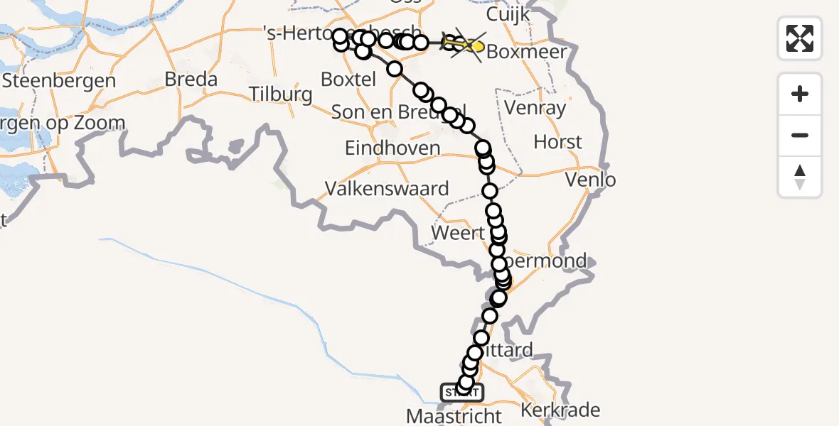 Routekaart van de vlucht: Politieheli naar Volkel