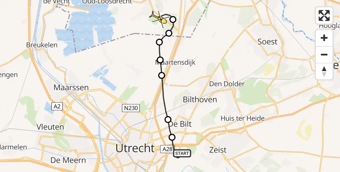 Routekaart van de vlucht: Lifeliner 1 naar Vliegveld Hilversum