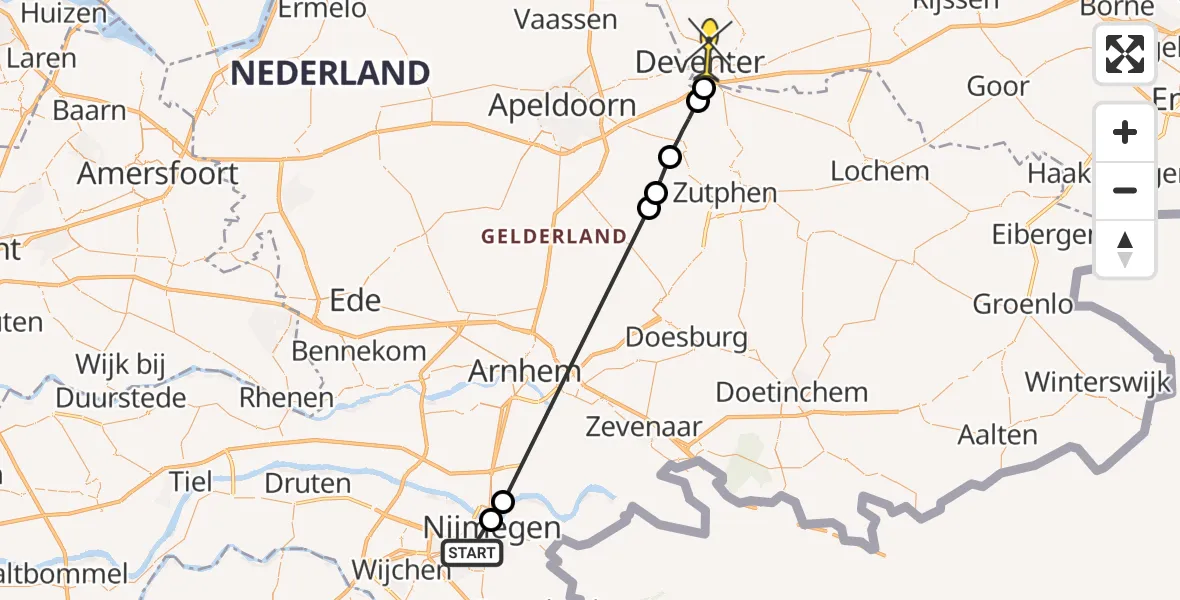 Routekaart van de vlucht: Lifeliner 3 naar Deventer