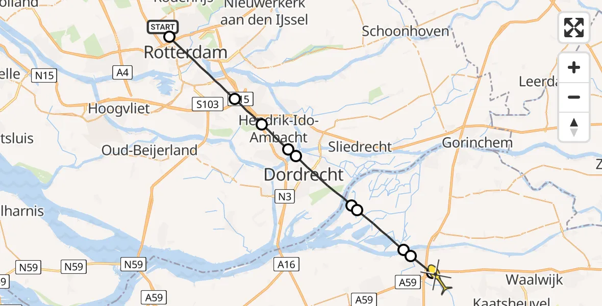 Routekaart van de vlucht: Lifeliner 2 naar Raamsdonk