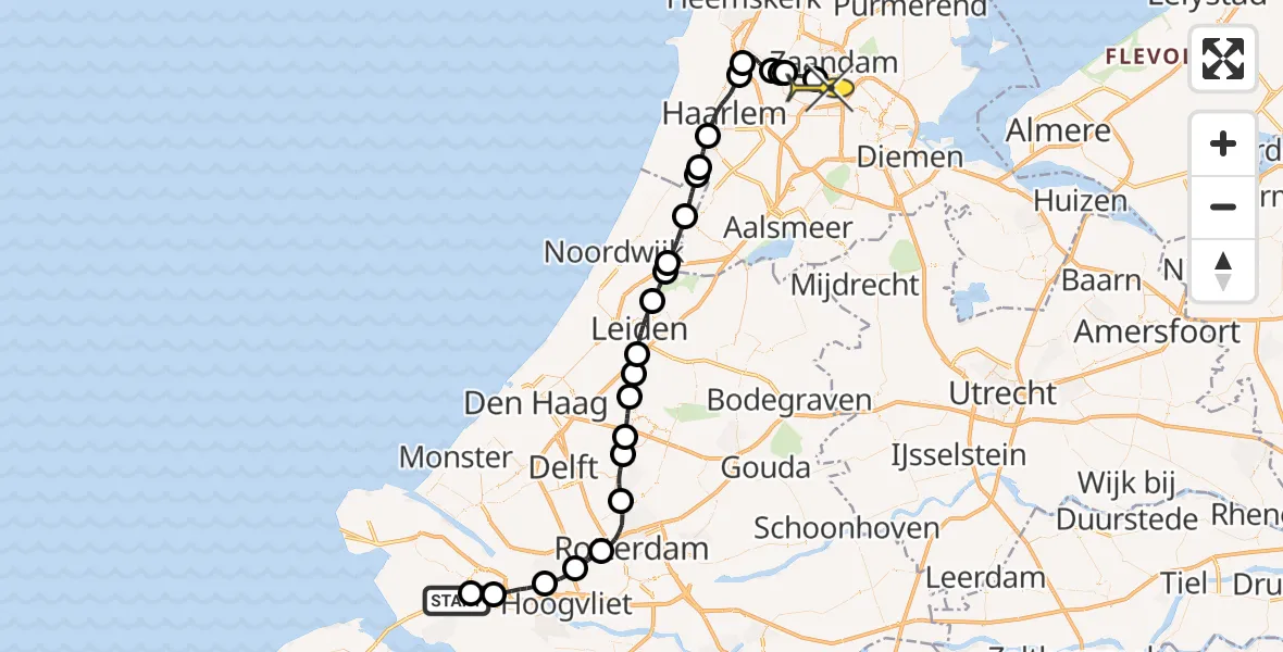 Routekaart van de vlucht: Lifeliner 1 naar Amsterdam Heliport