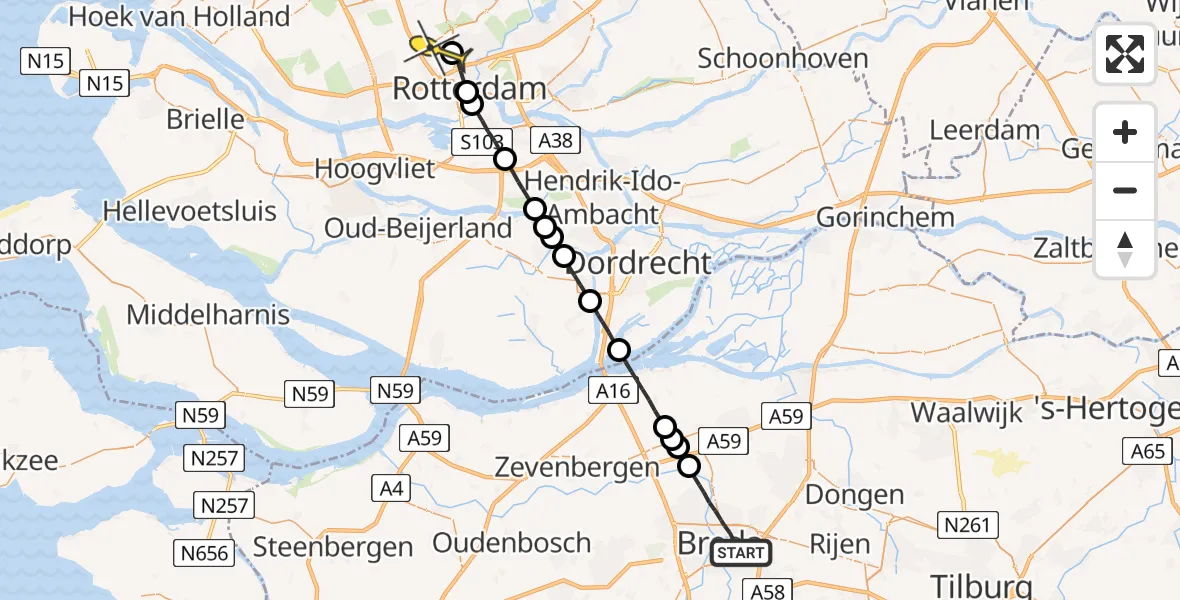 Routekaart van de vlucht: Lifeliner 2 naar Rotterdam The Hague Airport