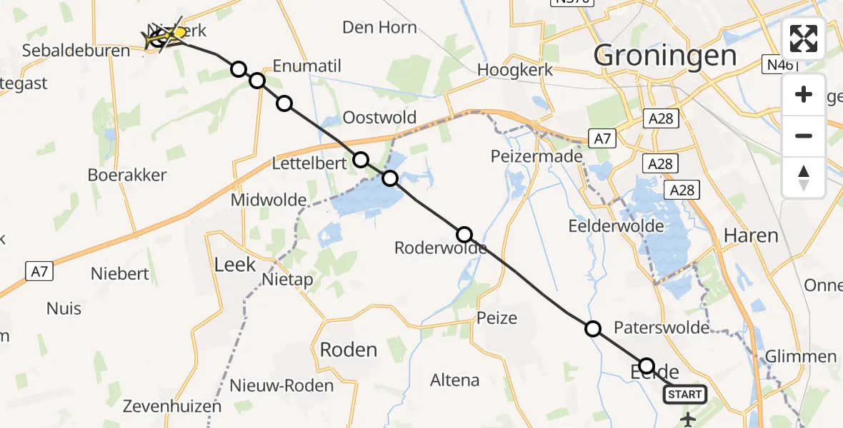Routekaart van de vlucht: Lifeliner 4 naar Niekerk