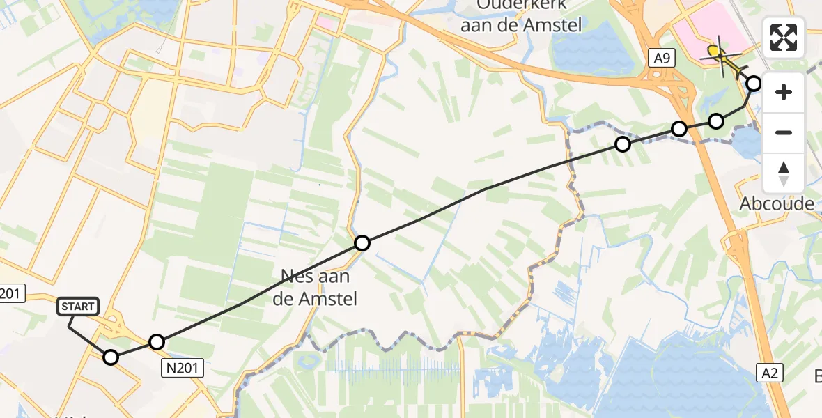 Routekaart van de vlucht: Lifeliner 1 naar Academisch Medisch Centrum (AMC)