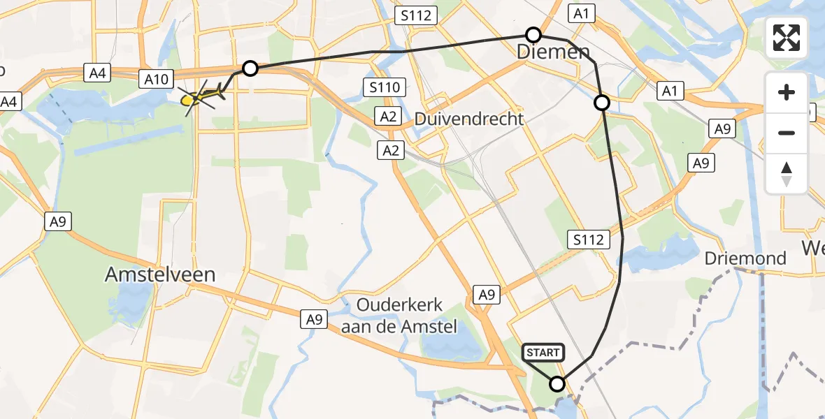 Routekaart van de vlucht: Lifeliner 1 naar VU Medisch Centrum Amsterdam