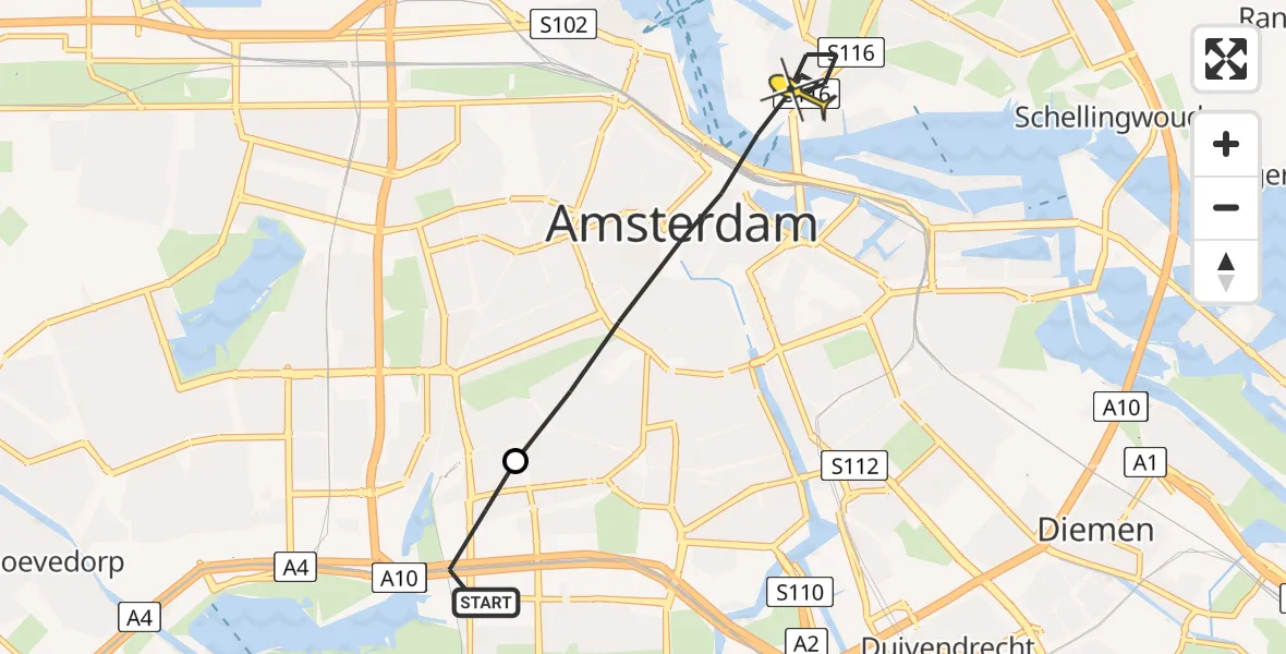 Routekaart van de vlucht: Lifeliner 1 naar Amsterdam