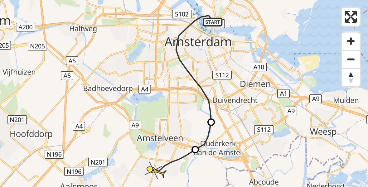 Routekaart van de vlucht: Lifeliner 1 naar Amstelveen