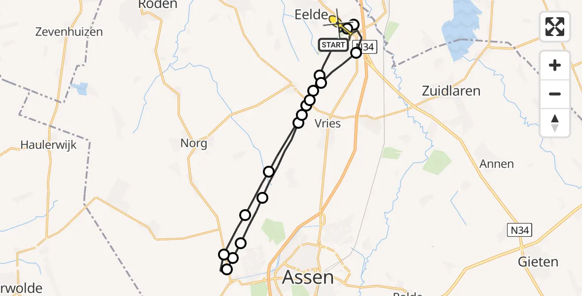 Routekaart van de vlucht: Lifeliner 4 naar Groningen Airport Eelde