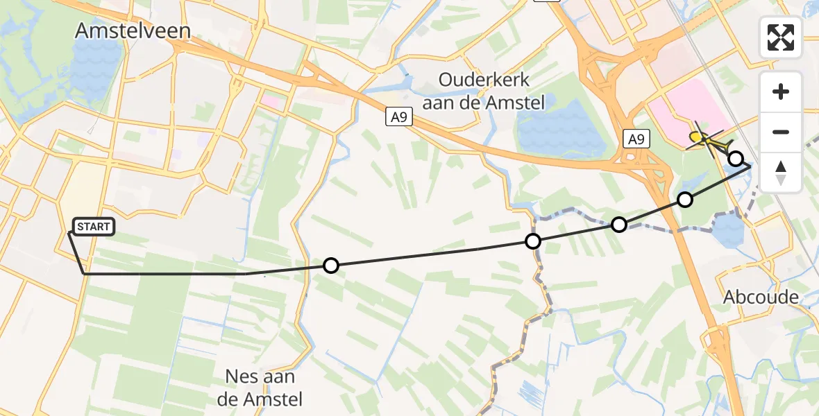 Routekaart van de vlucht: Lifeliner 1 naar Academisch Medisch Centrum (AMC)