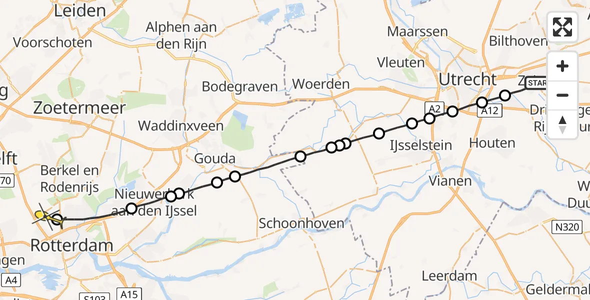 Routekaart van de vlucht: Lifeliner 2 naar Rotterdam The Hague Airport