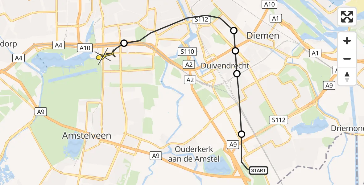 Routekaart van de vlucht: Lifeliner 1 naar VU Medisch Centrum Amsterdam