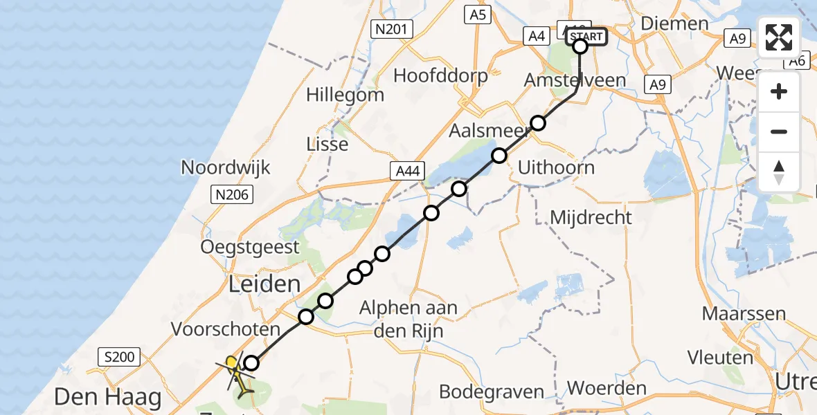 Routekaart van de vlucht: Lifeliner 1 naar Leidschendam