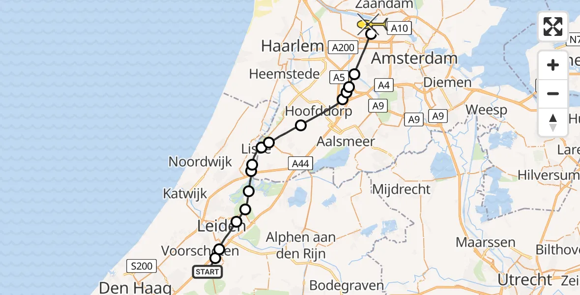 Routekaart van de vlucht: Lifeliner 1 naar Amsterdam Heliport