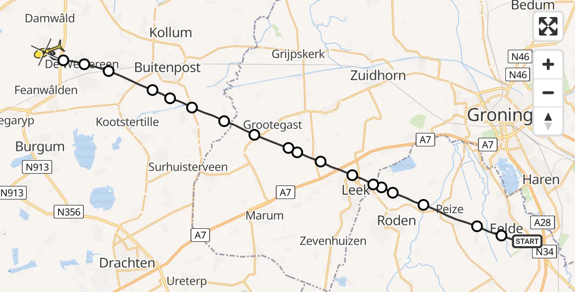 Routekaart van de vlucht: Lifeliner 4 naar De Falom