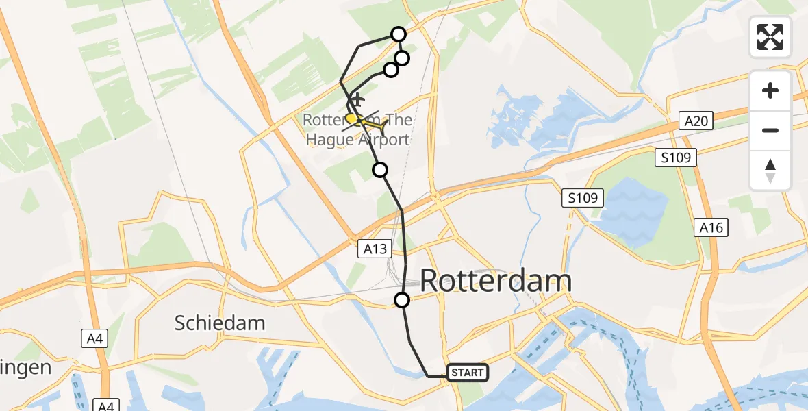 Routekaart van de vlucht: Lifeliner 2 naar Rotterdam The Hague Airport