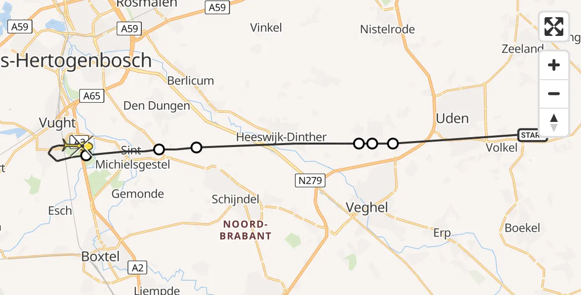 Routekaart van de vlucht: Lifeliner 3 naar Vught